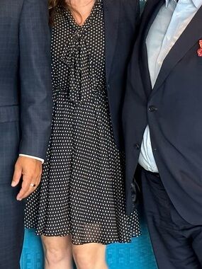 Betsey Johnson Navy Midi Dress with Cream Polka Dots